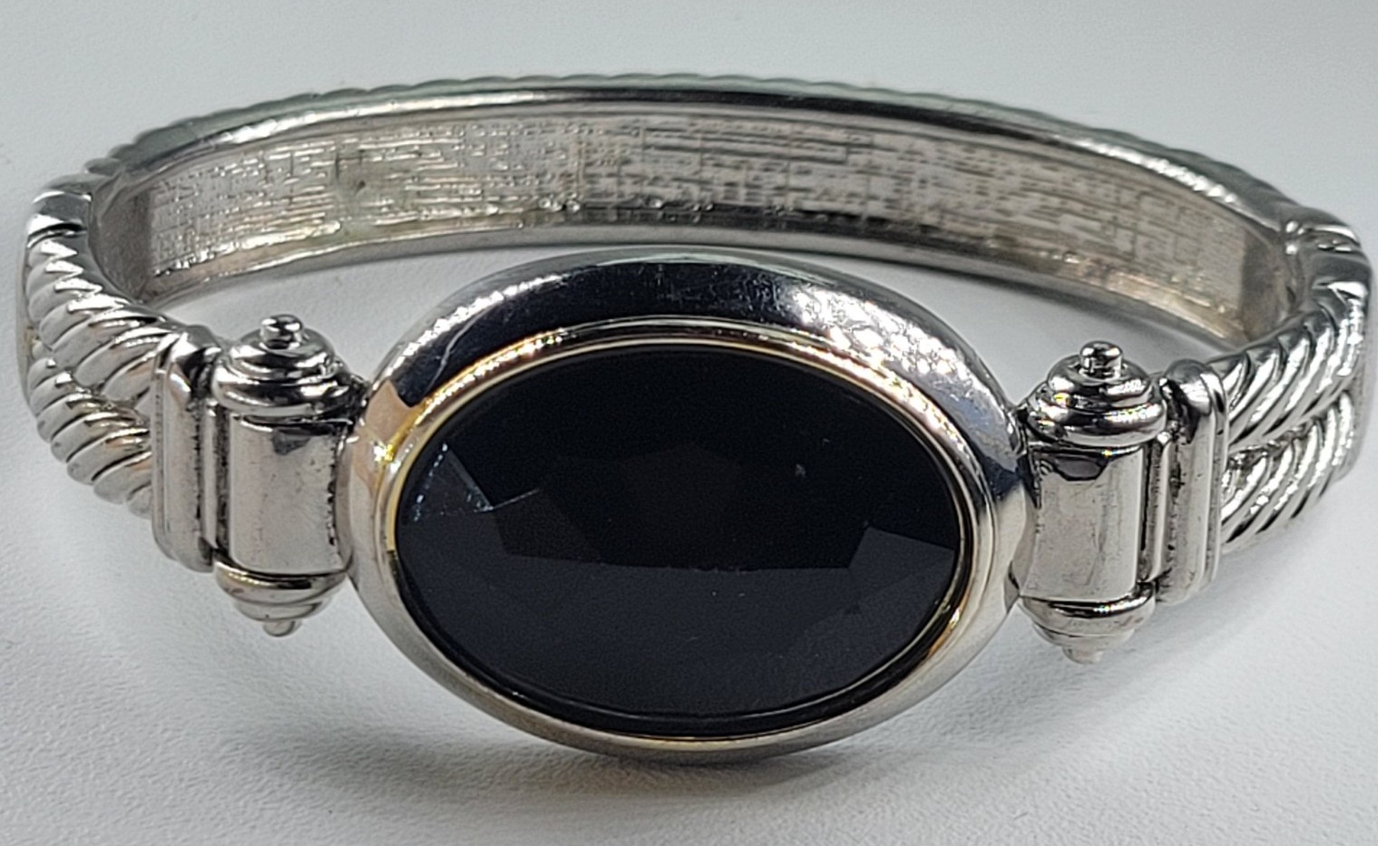 SILVER & BLACK STONE BANGLE BRACELET