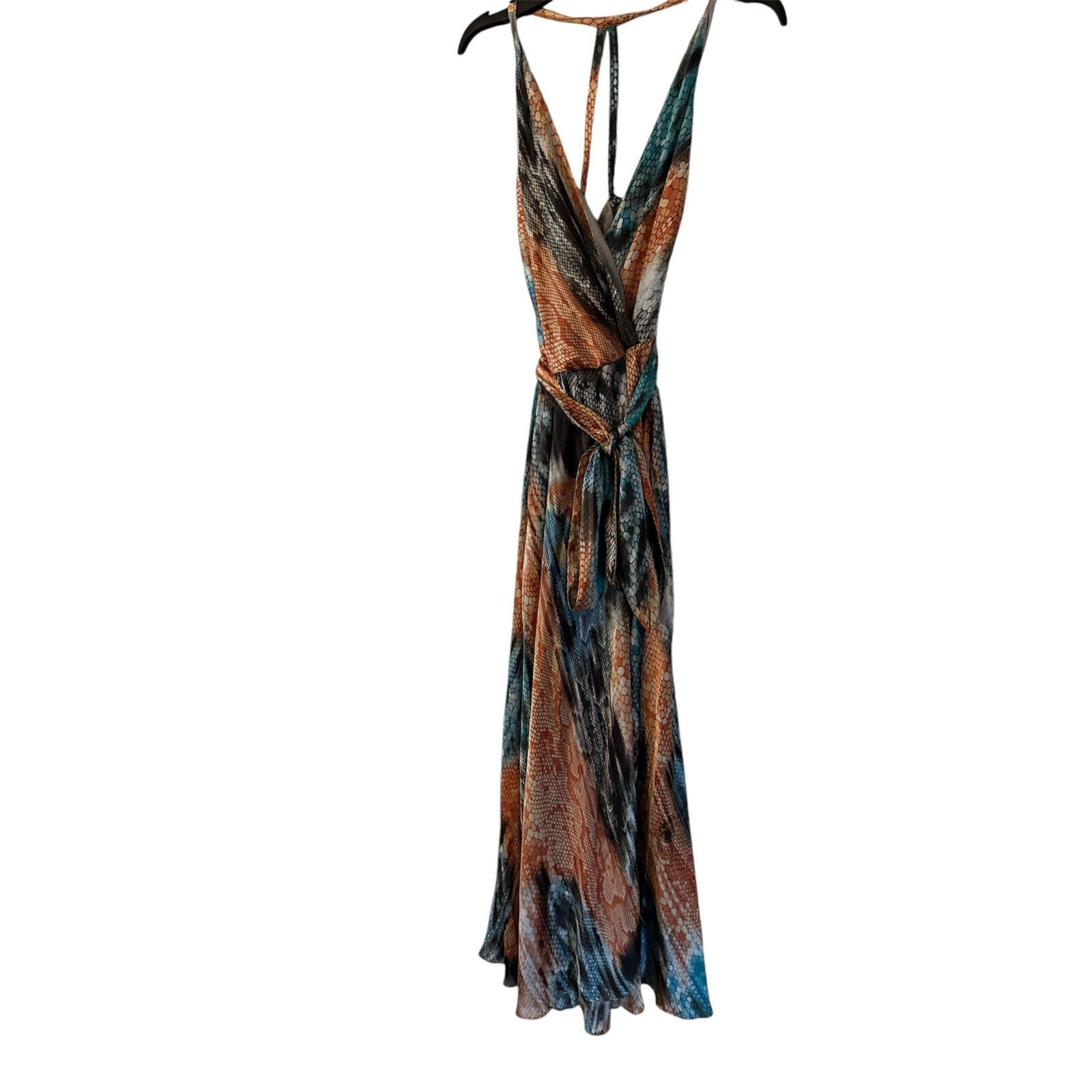 BOSTON PROPER HALTER BELTED FAUX WRAP MAXI DRESS SZ 4