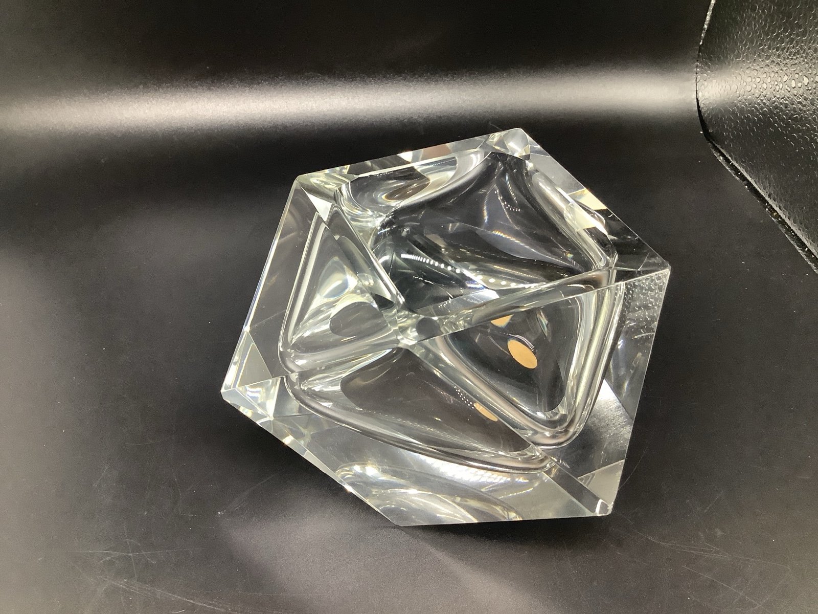 Vintage Murano Cut Glass Crystal Geode Ashtray Geometric Mid Century Modern Ital