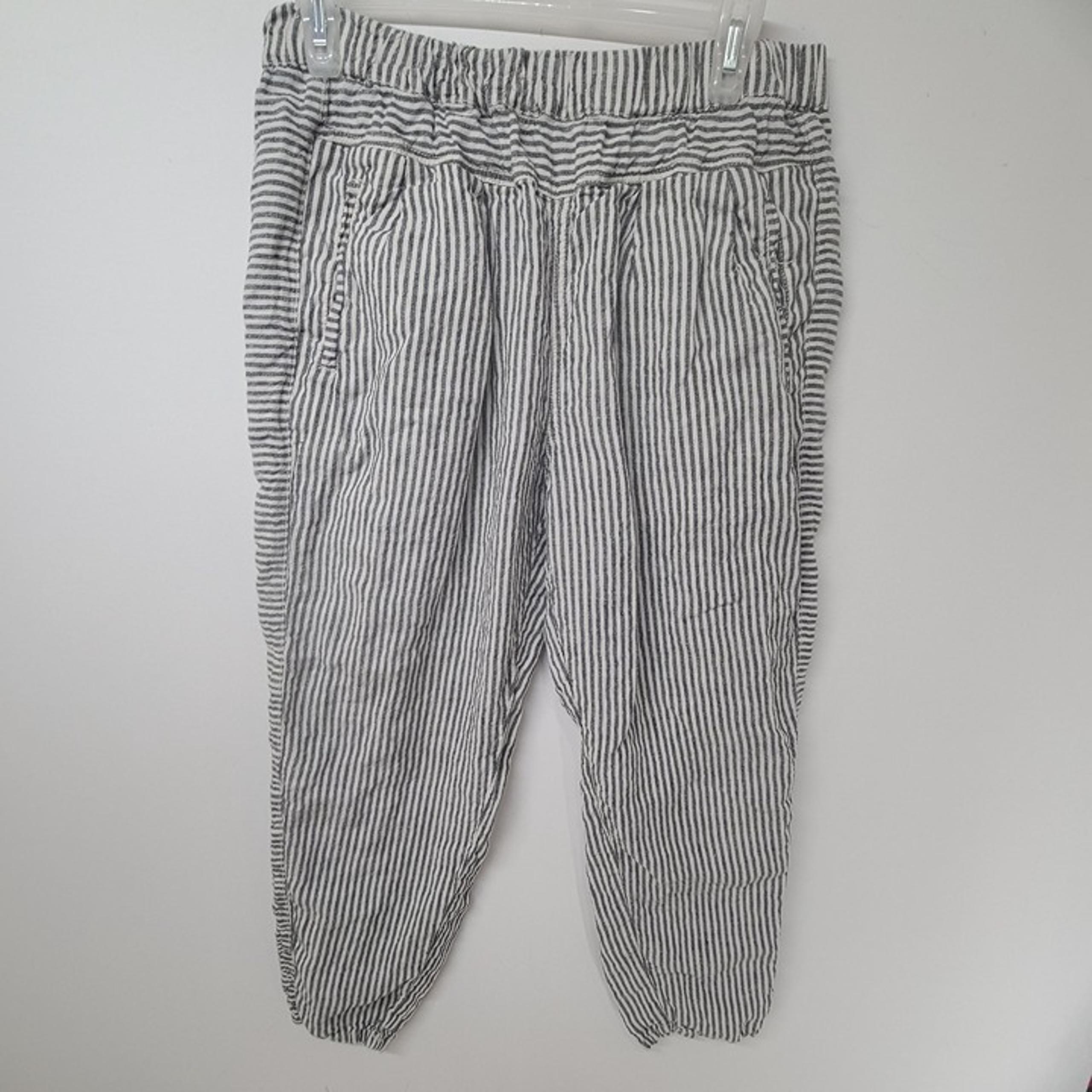 Anthropologie Hei Hei Women's Seersucker Casual Ankle Pants blue white Size S