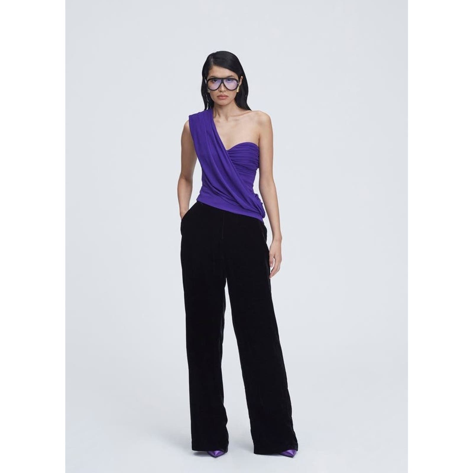 LBV. Women's Crepe Draped One Shoulder Tunic in Purple NWT 298 Sz 2