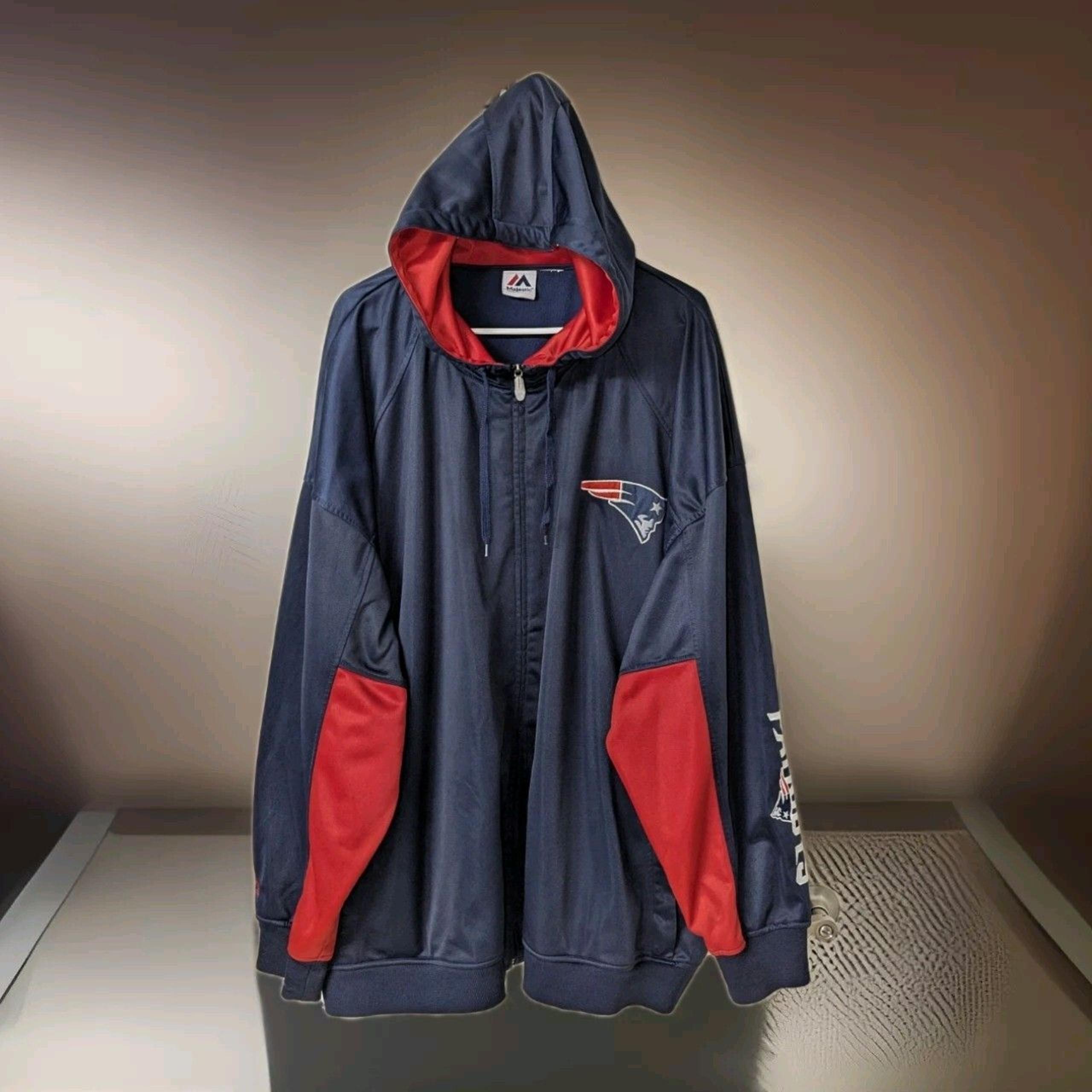 Majestic New England Patriots Jacket Full Zip Hoodie Men's Size 4XL Embroidered