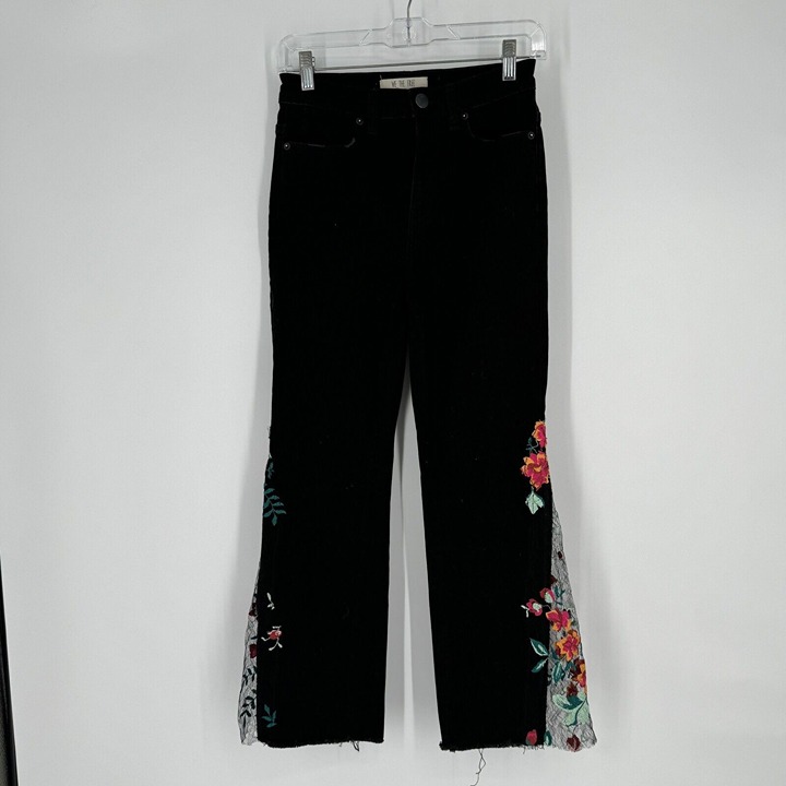 Free People Jeans Womens 26 blackhigh rise flare embroidered lace retro festival