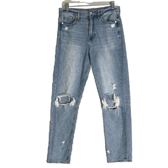 Eagle Mom Jean Woman Sz 8 Thrashed Distressed Relaxed Fit High Rise