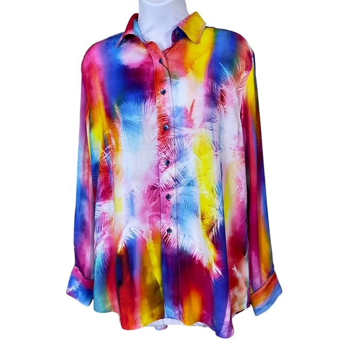 Robert Graham Ladies Long Sleeve Carrie Button Front Tropical Print Shirt Small