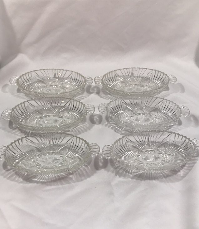 6 Vtg Cut Glass Saw Tooth Rim Bowls