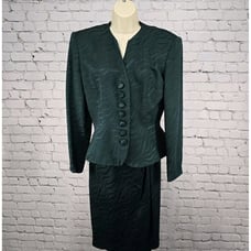 VTG Christian Dior Two Piece Skirt Suit 100% Textured Silk 7 Button Green Size 6
