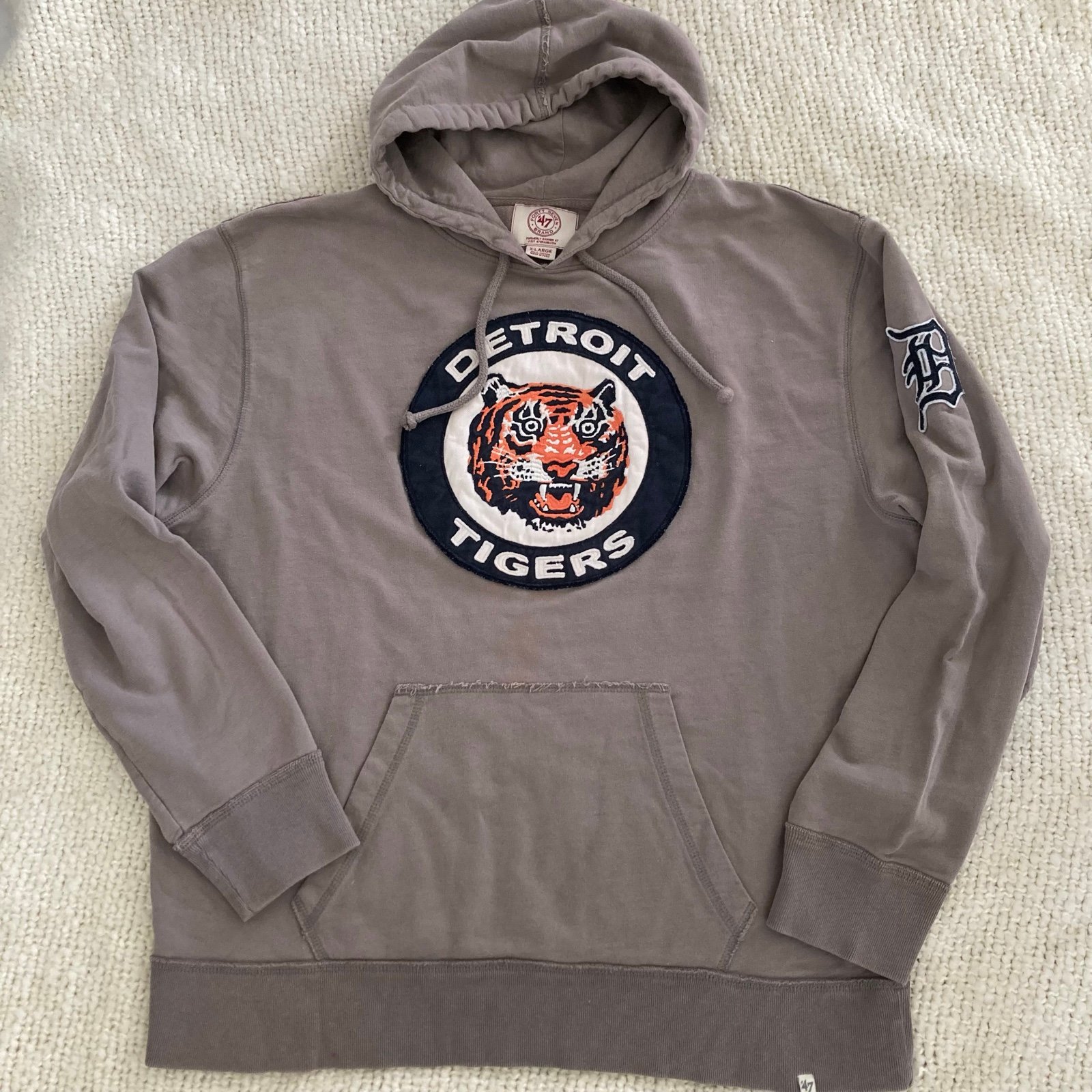 47 Brand Detroit Tigers Retro Hoodie Men’s XL Gray Pullover Tiger Head Face Logo