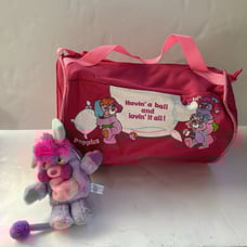 RARE Vintage Amtoy Popples DUFFLE BAG Pink Popple Bag 1986 WITH Rare MINI PLUSH