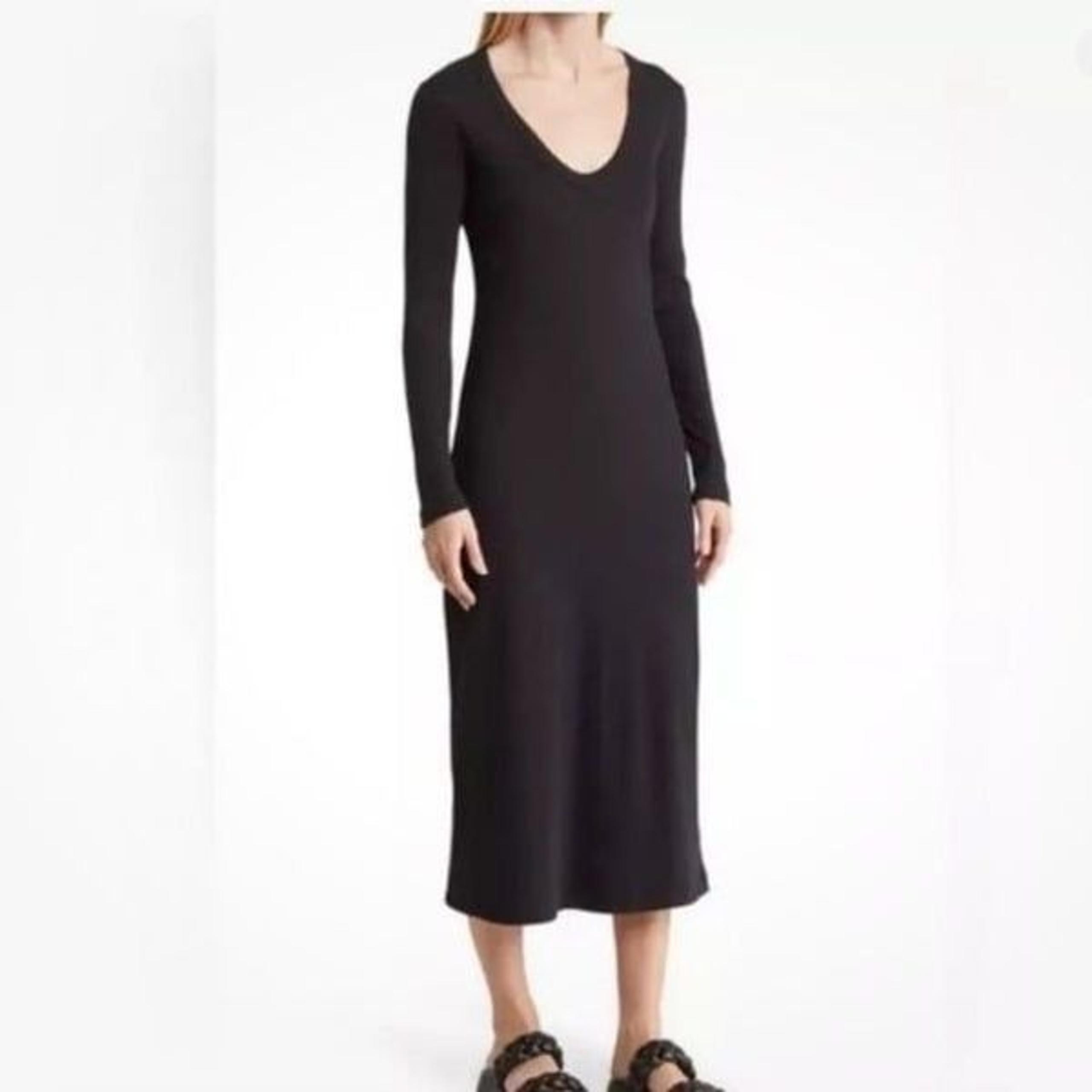 JAMES PERSE Dress Women Size Medium Scoop Neck Long Sleeve Midi Long Black