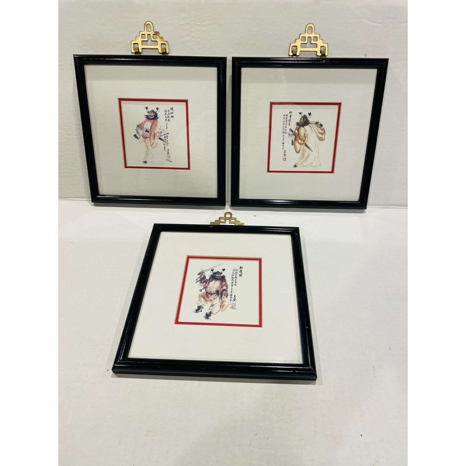 LEE NGO Chinese Limited Edition Signed Framed Ghost Catcher Chung Kwai- Set of 3