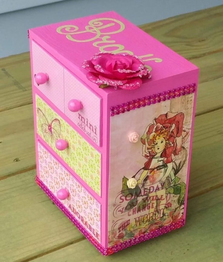 Jewelry Box Fuchsia Rhinestones Fairy Box Handmade Wood Box Christmas Gifts