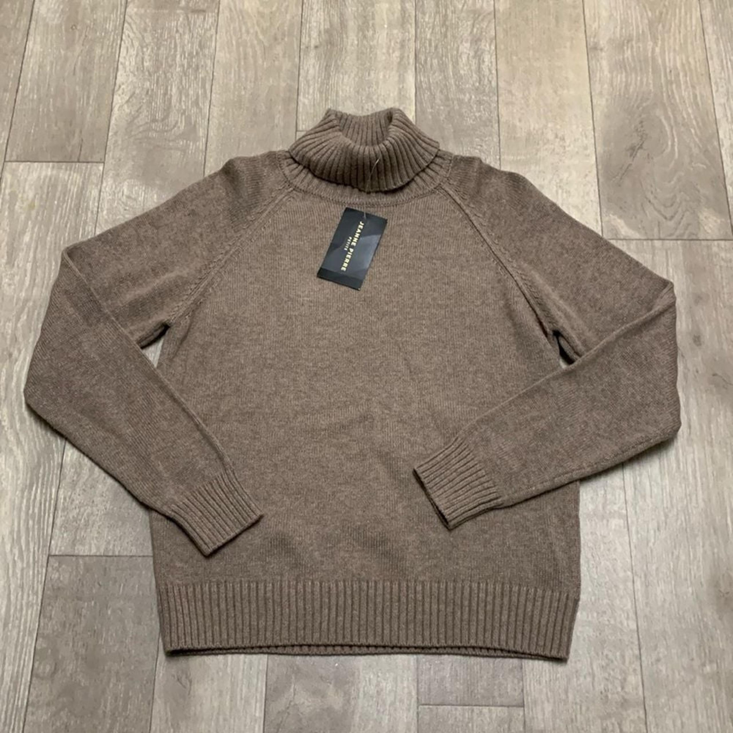 Womens NWT Jeanne Pierre Taupe Heather Turtleneck Cotton Pullover Sweater