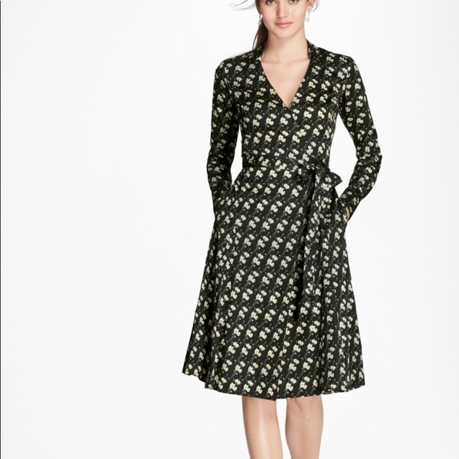 Brooks Brothers Zac Posen Snow Blossom Print Cotton Sateen Wrap Dress