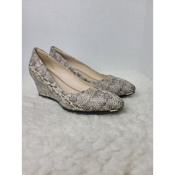 Cole Haan Women's Size 6.5 Gray Snake Grand Ambition 3 Wedge Leather Pump