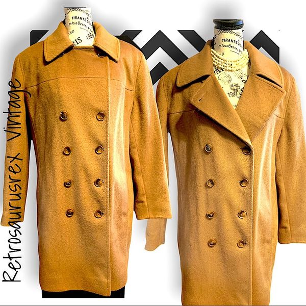 Vintage 1980’s Forecaster Caramel Brown Wool Peacoat, Medium, Vtg Tan Pea Coat