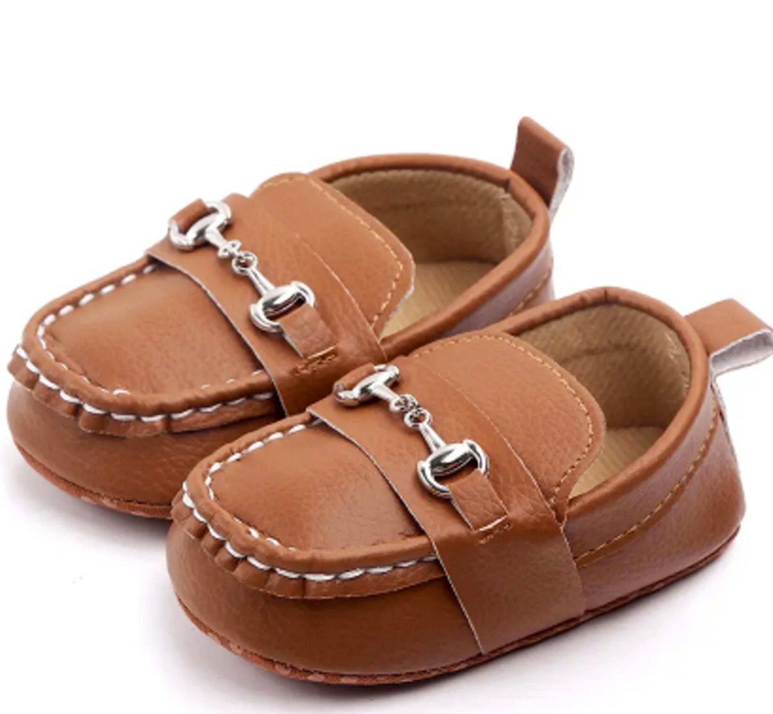 Baby Boys Brown Leather Loafers 6M, 12M, & 18M. Multiple Sizes Available