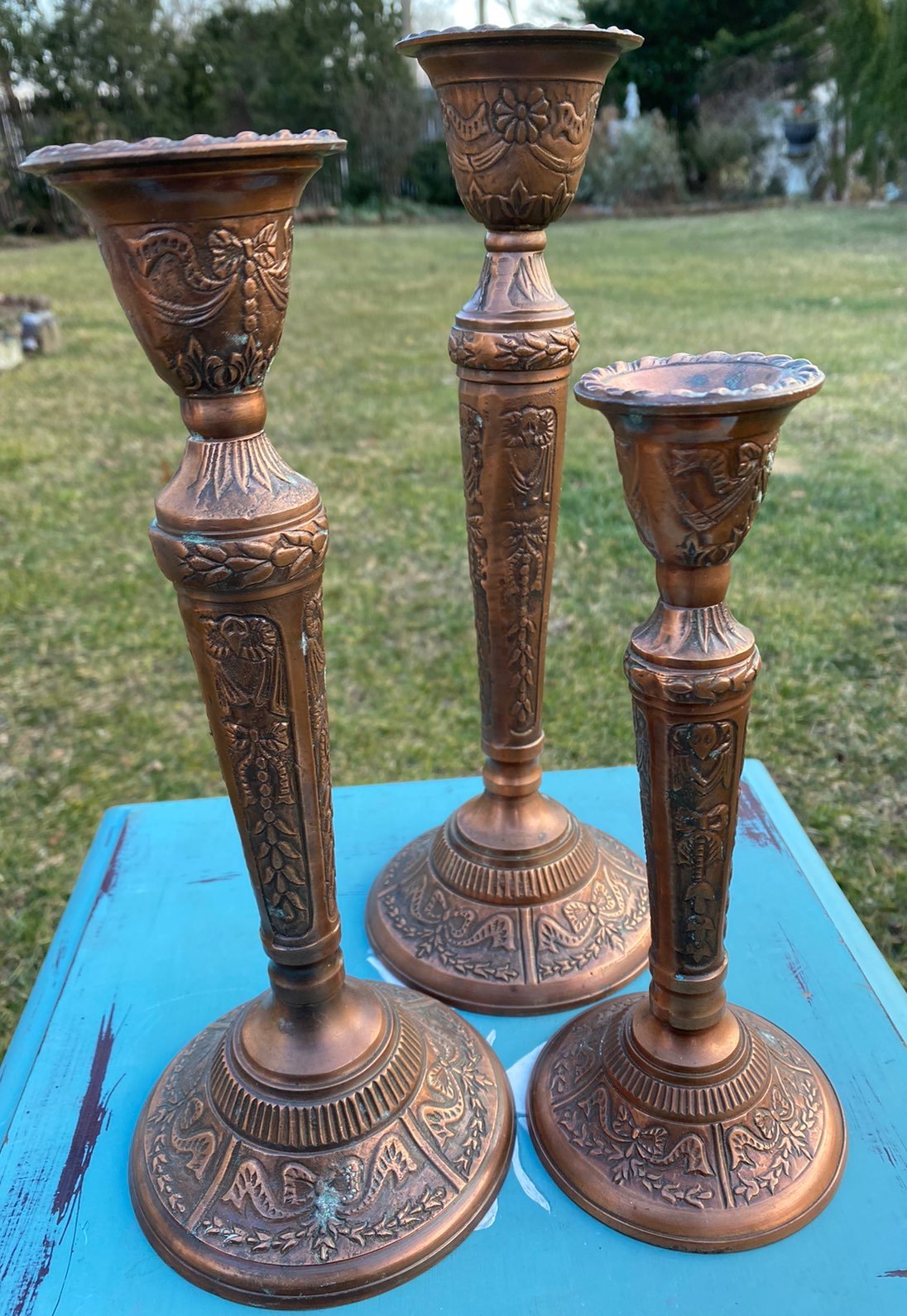 Vtg Rare Copper Intricate Candle Holders