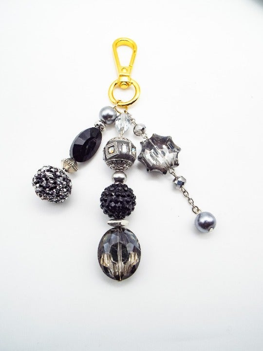 CYNTHIA LYNN BAG BLING BRAHMIN INSPIRED BLACK SILVR GREY CRYSTAL HANDBAG CHARM