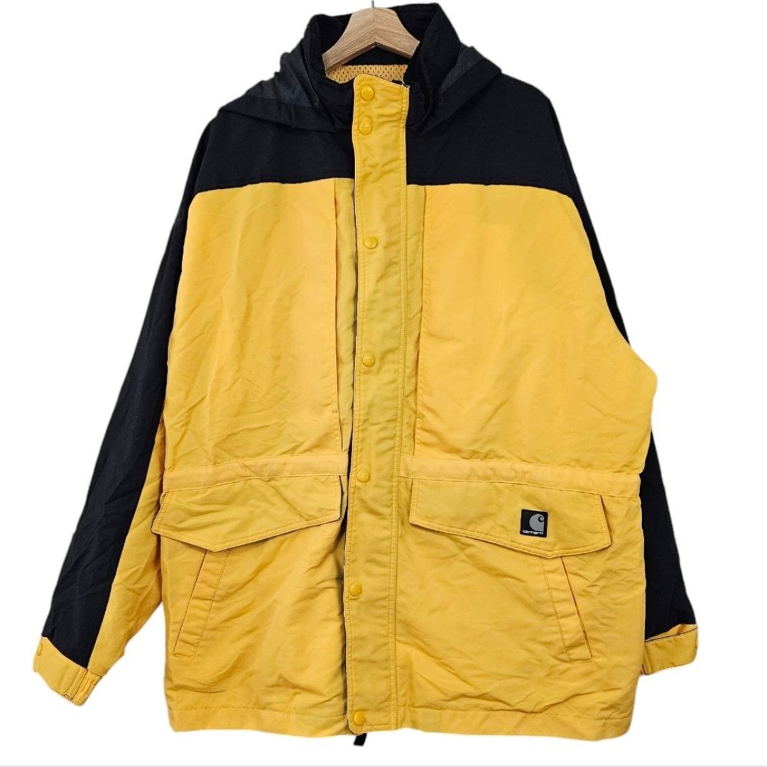 Carhartt C48 Workshield Parka Mens Yellow Stow Hood Soft Shell Nylon Rain Jacket