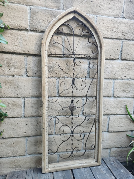 metal45.5 H, Ferrato, Farmhouse Arch Wood Cathedral Window Rustic Distressed Sh