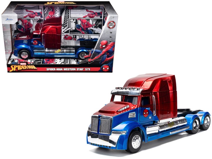 Western Star 57X Truck Tractor Spider-Man Blue and Red Metallic Hollywood