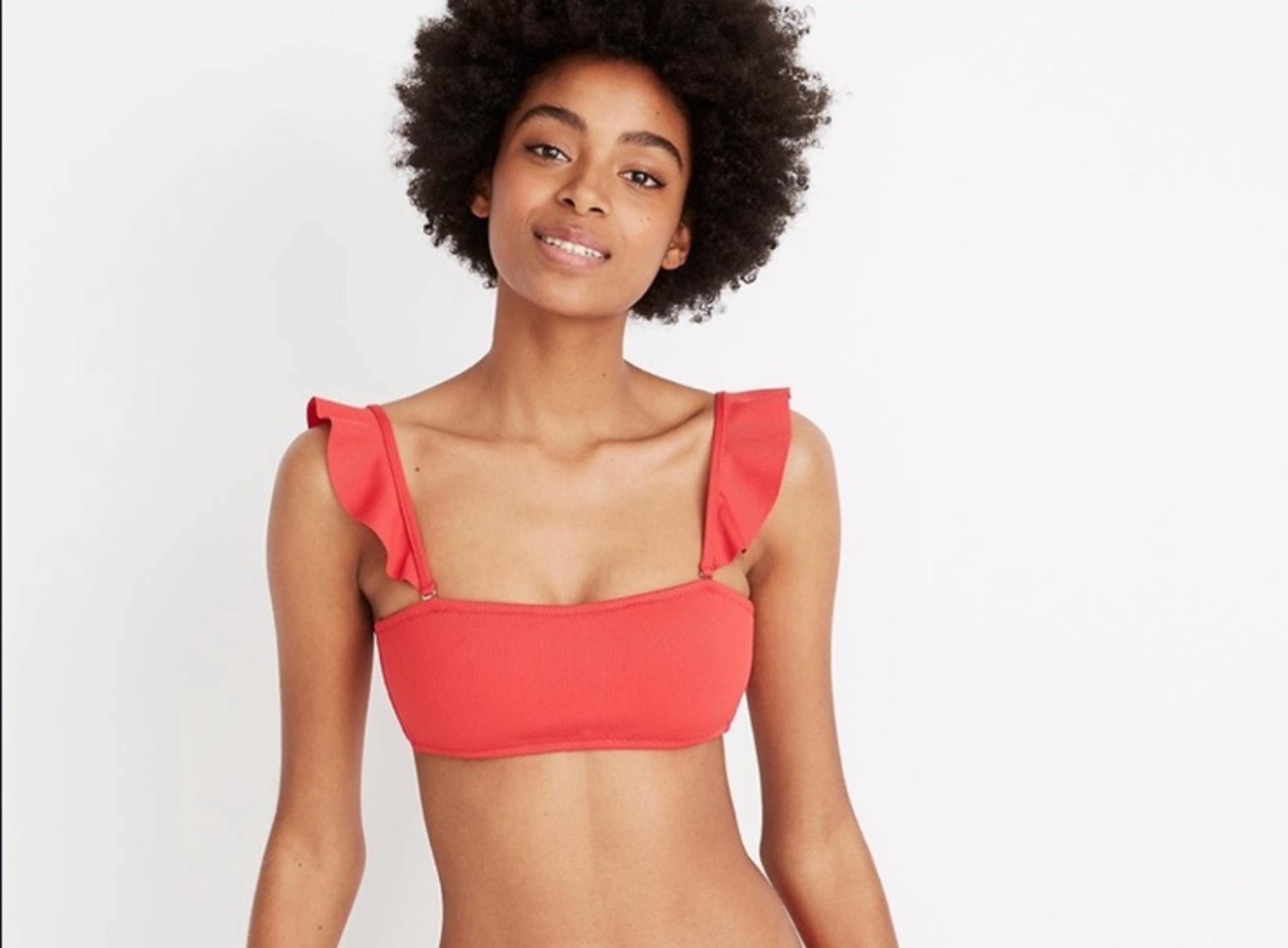 Madewell Second Wave Ribbed Ruffle-Strap Bandeau Bikini TOP ONLY Size XXS