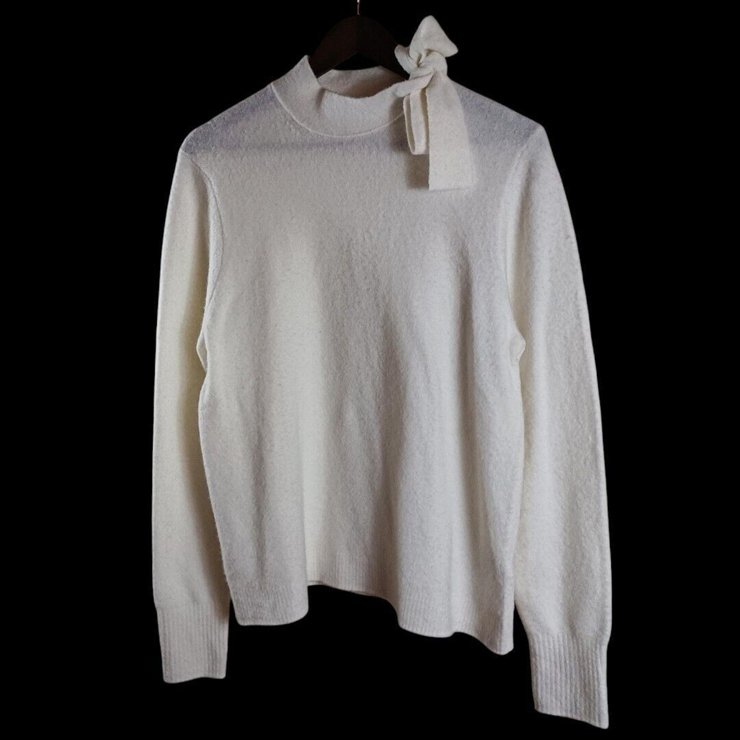 J.CREW Sweater Womens Size L Ivory Bow Pullover Extra Soft Mock Neck Long Sleeve