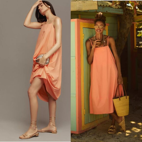 Anthropologie Self Contrast Bare Sleeveless Barrel Midi Dress size XL new