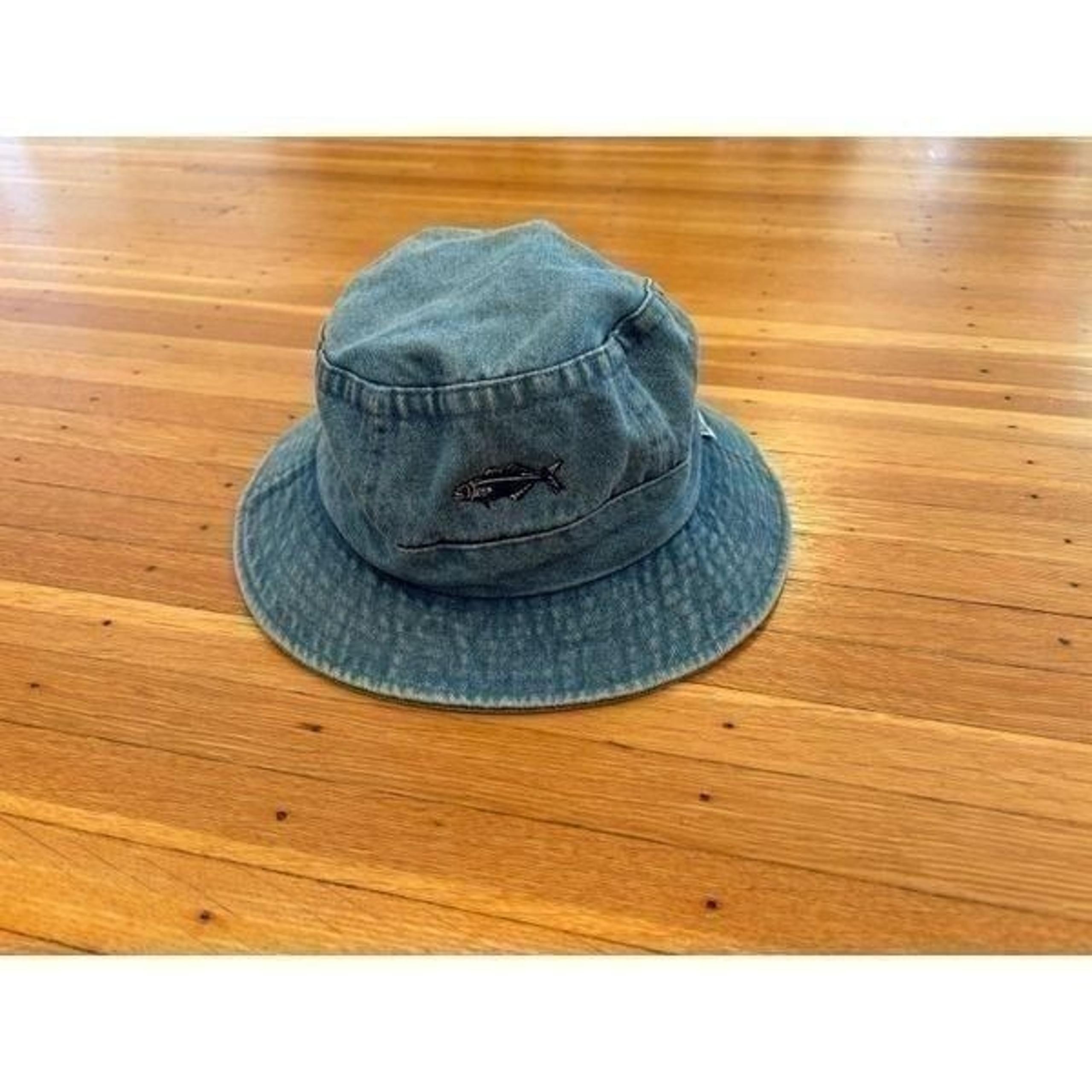 Adam’s Vintage denim bucket hat embroidered fish