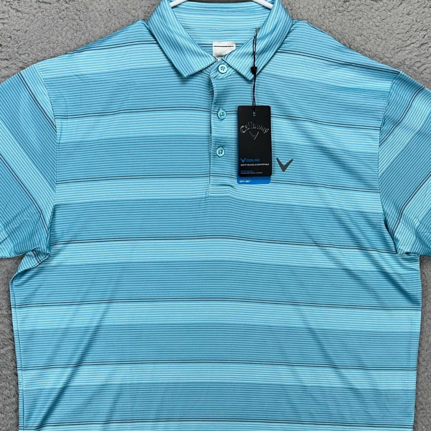 Callaway Opti-Dri Golf Polo Shirt Mens Large Blue Stripe Performance Comfort NEW