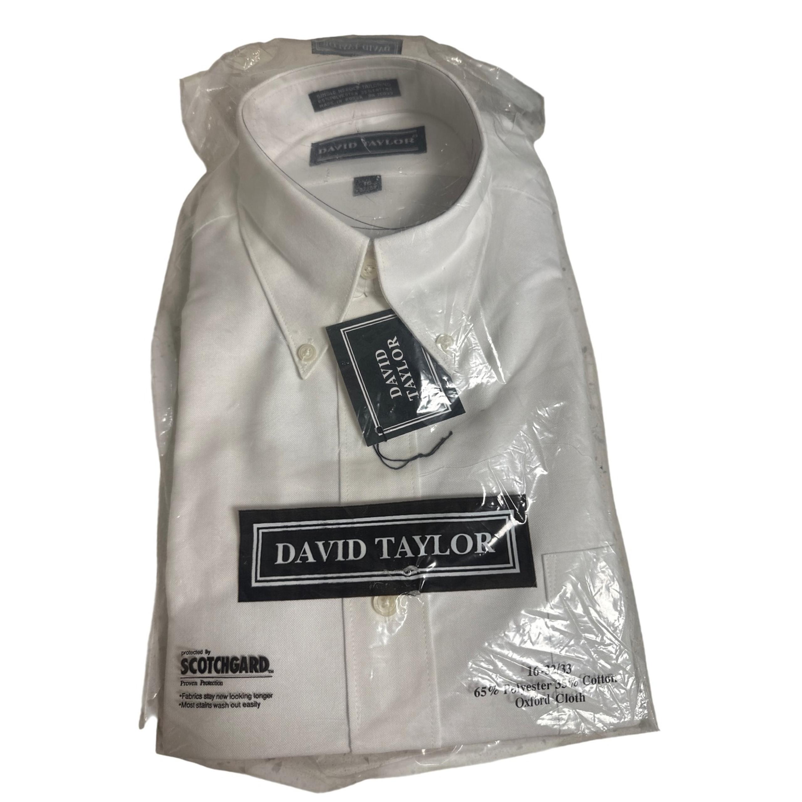 David Taylor Oxford Dress Shirt Scotchgard Fabric Stay White 16 32/33