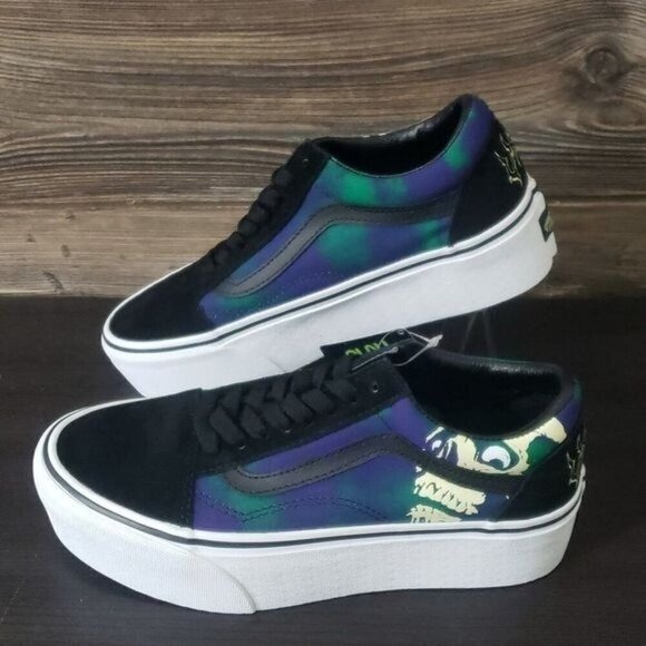 New Vans Old Skool Stacked Glow in the Dark Platform Sneakers Black Blue Shoes
