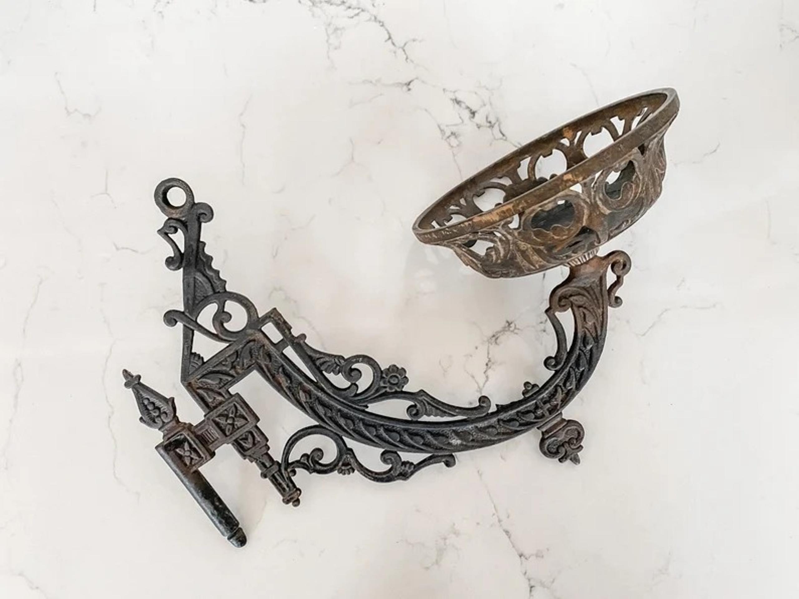 Antique Cast Iron and Copper Oil Lamp Holder Home Décor Great for Staging