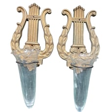 VTG Home Interior USA SyrocoWood Music Lyre Wall Sconces W/2 Vases Set Of 2 READ