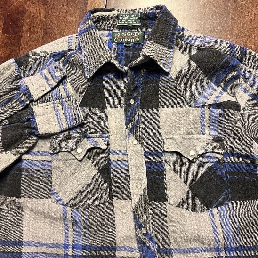 Vtg Rugged Outfitters Country Heavy Flannel Button Up Shirt Men Large Pearl Snap