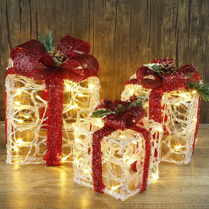 Set of 3 Lighted Gift Boxes Christmas Decorations