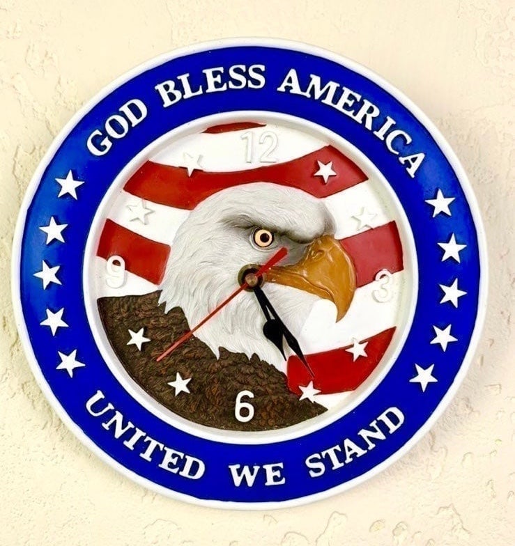 Bald Eagle & United States Flag Stepping Stone Clock Patriotic “United We Stand”
