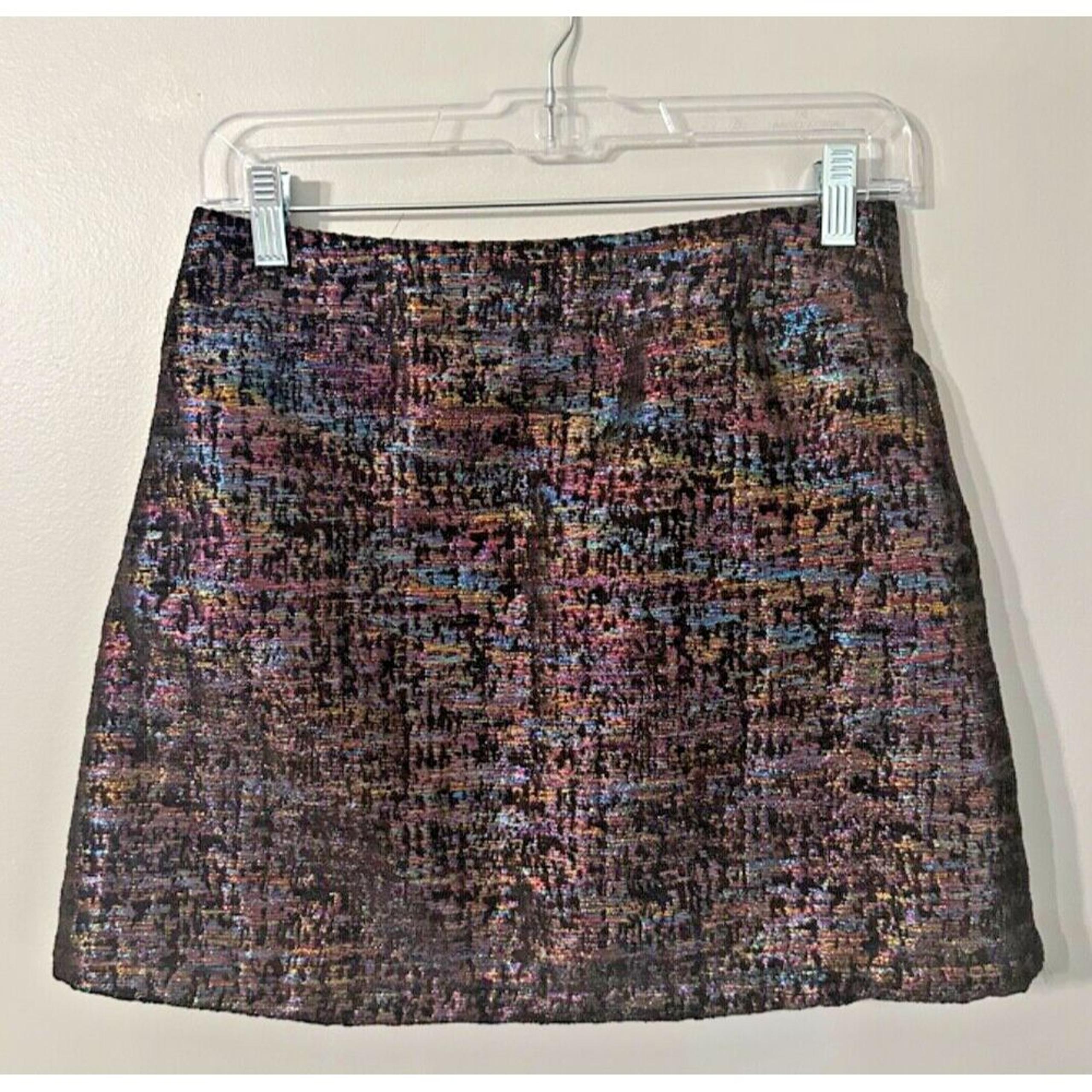 MINKPINK Black Iridescent Mini Skirt Front Zippers Size M Tweed Lined Multicolor