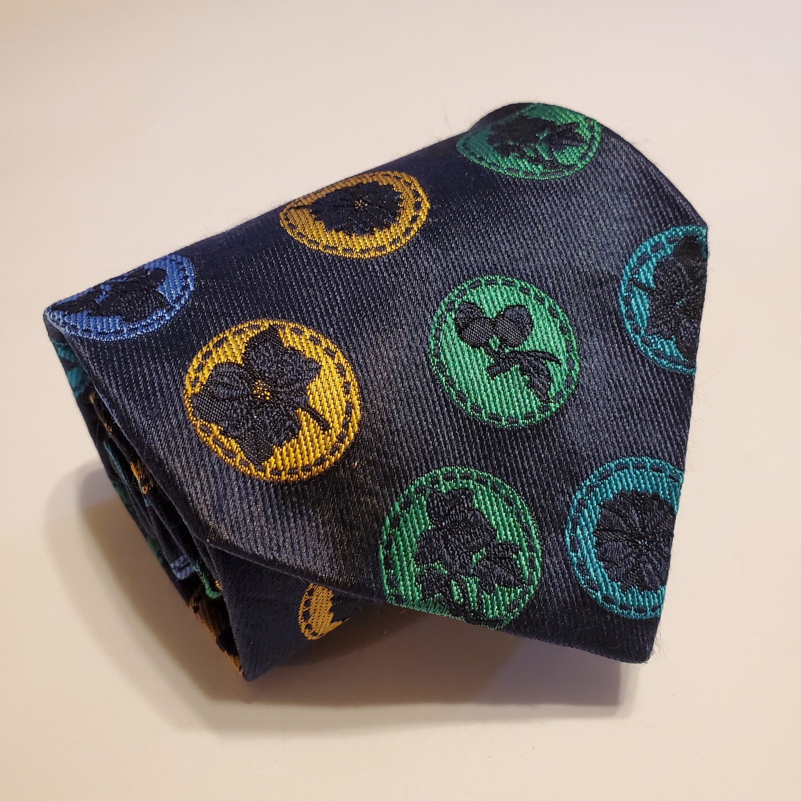 Longchamp Green Floral Geometric Silk Tie