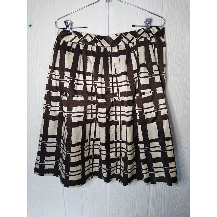 Maeve Anthropologie Skirt Women's 8 Brown Cream Pockets Knee Length Silk Blend