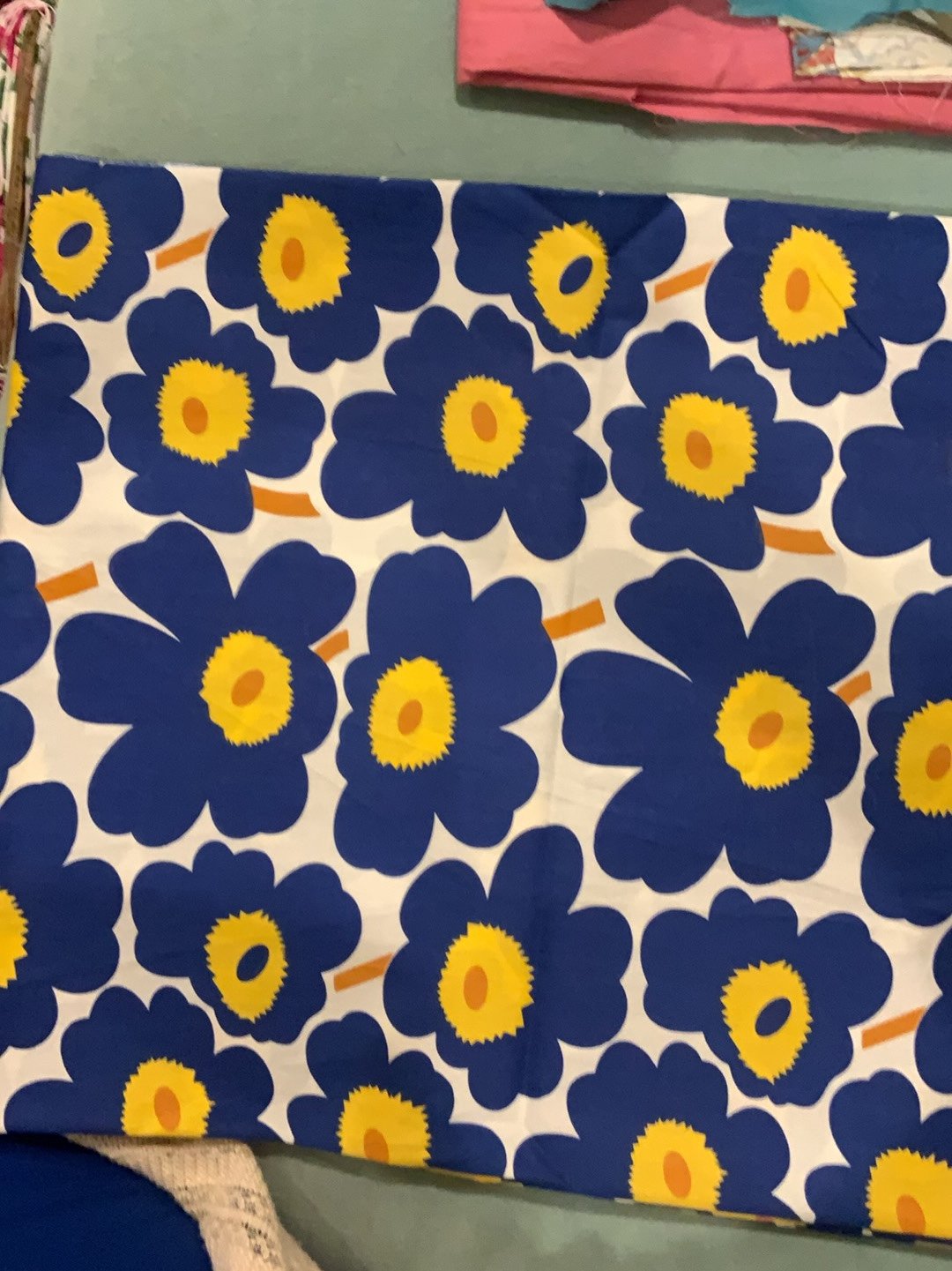 Big Bold Poppy flowers in blue Fabric will receive 9 yards