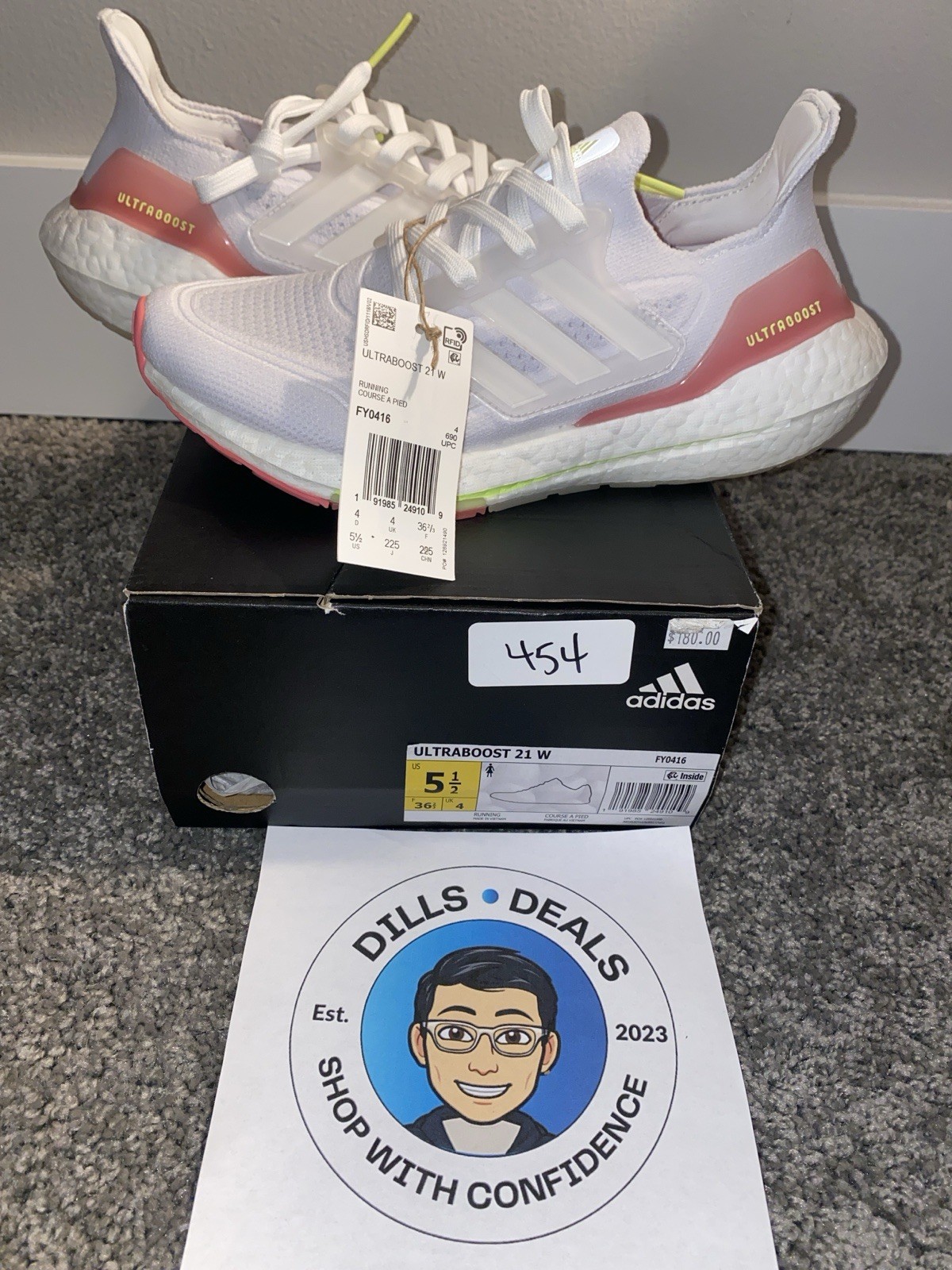 Adidas Ultraboost 21 FY0416 White Low Running Shoes Sneakers Womens US Size 5.5