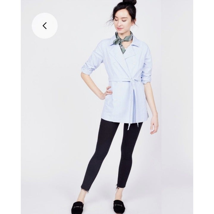 Hayes Light Blue Pinstripe Trench Jacket