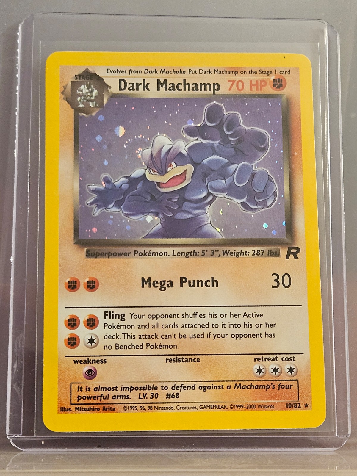 Dark Machamp Holo Swirl Pokemon Card Team Rocket 10/82 Tcg Vintage Rare NM