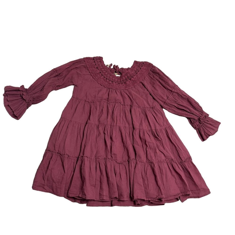 Free People Women's Size Medium Maroon Crochet Long Sleeve Dress
