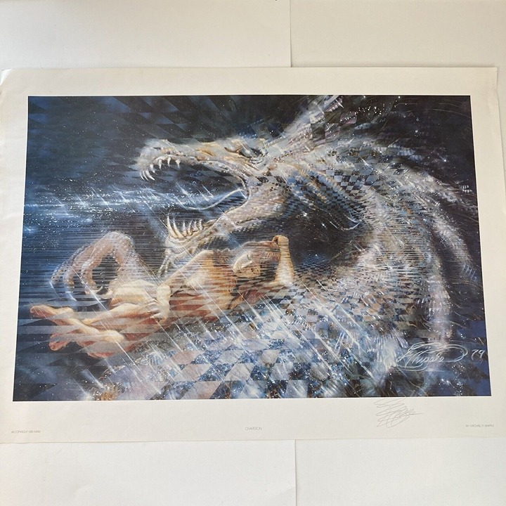 Vintage Michael R. Whipple Sky Jones Signed Art Print Chaperon 1981 Dragon Art