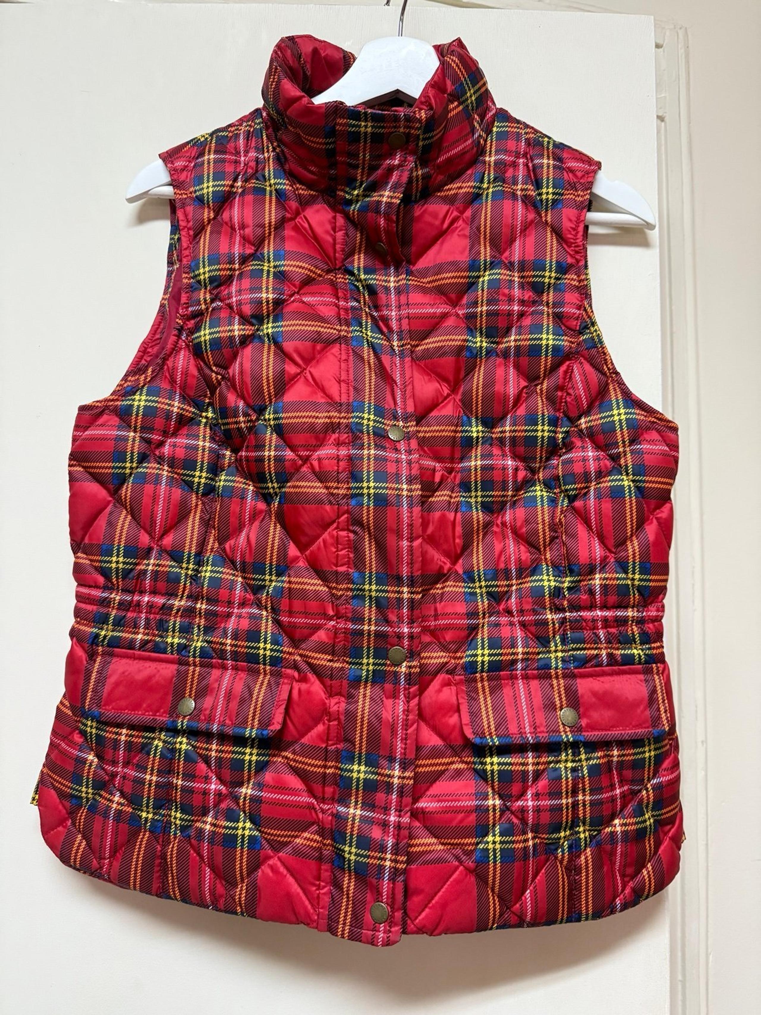 Talbots Down-Fill Puffer Quilted Vest in Red Plaid Size Small