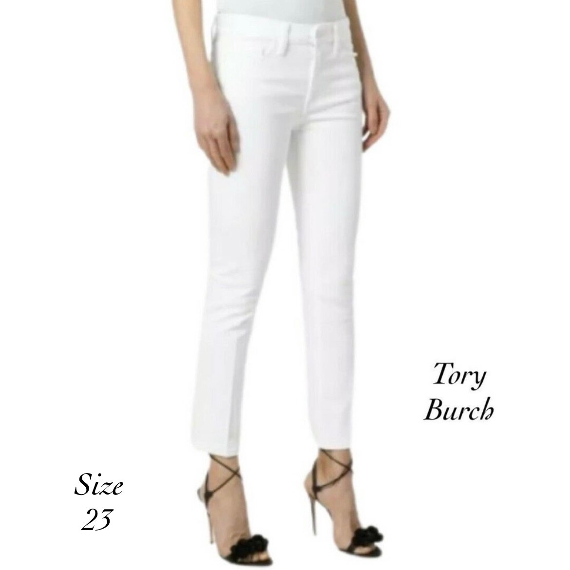 Tory Burch White Super Stone Washed Sandy Cropped Straight Leg Jeans NWT Size 23