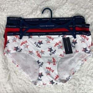3 TOMMY HILFIGER HIPSTER UNDERWEAR PANTIES STARS RED WHITE BLUE WOMENS LARGE NEW
